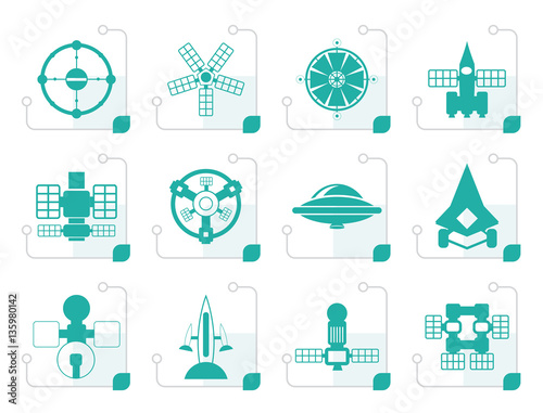 Stylized different kinds of future spacecraft icons - vector icon set