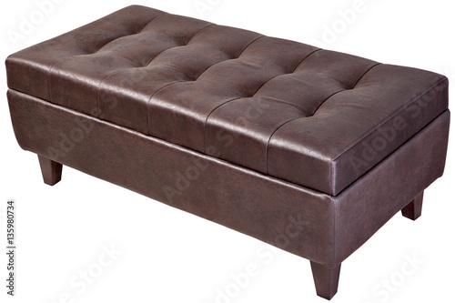 Modern, dark brown, button tufted leatherette bench ottoman upho photo