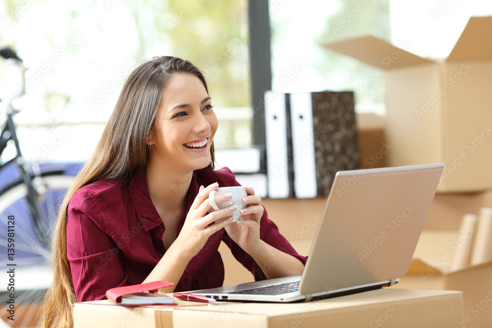 Entrepreneur thinking and working moving office Entrepreneur thinking and working moving office