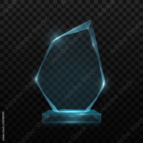 Glass shining trophy. Isolated on black transparent background. Vector illustration, eps 10.
