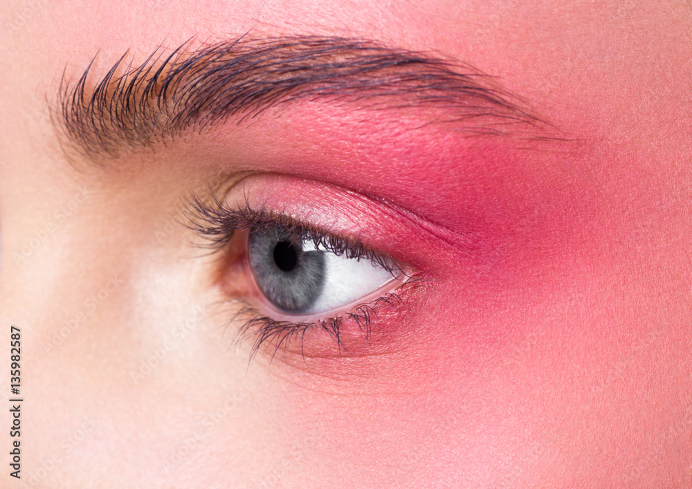 Obraz premium Beauty makeup pink eyes close up retouched skin