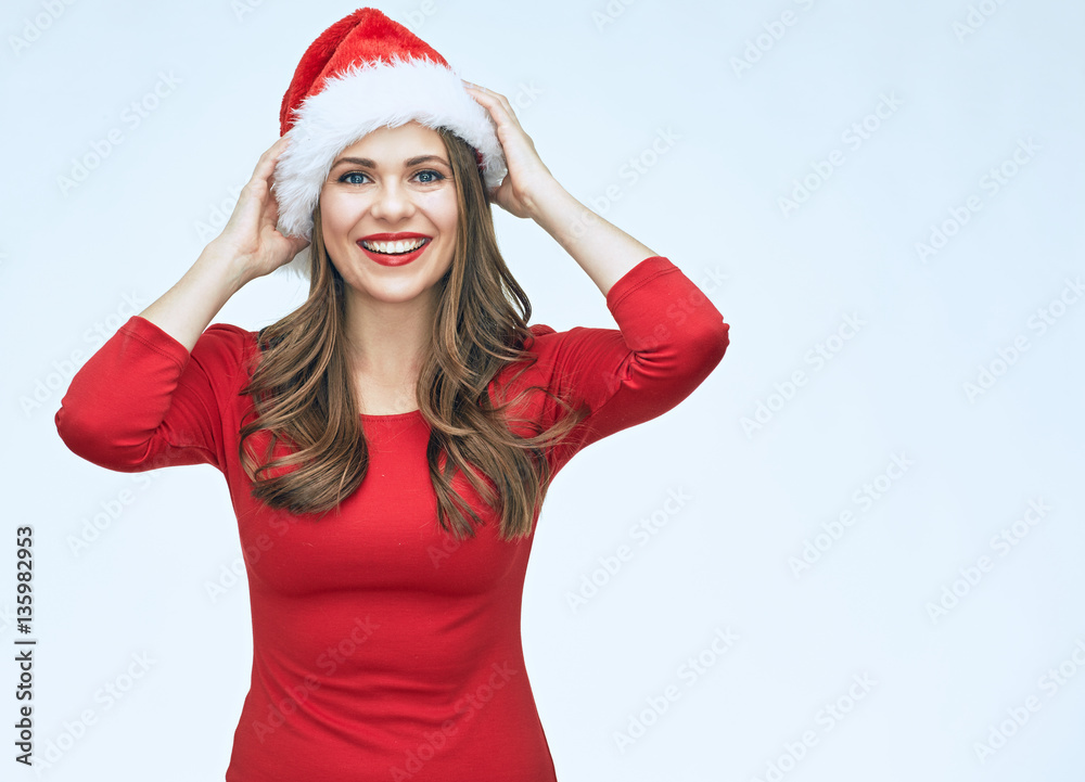 Smiling Santa girl isolated portrait.