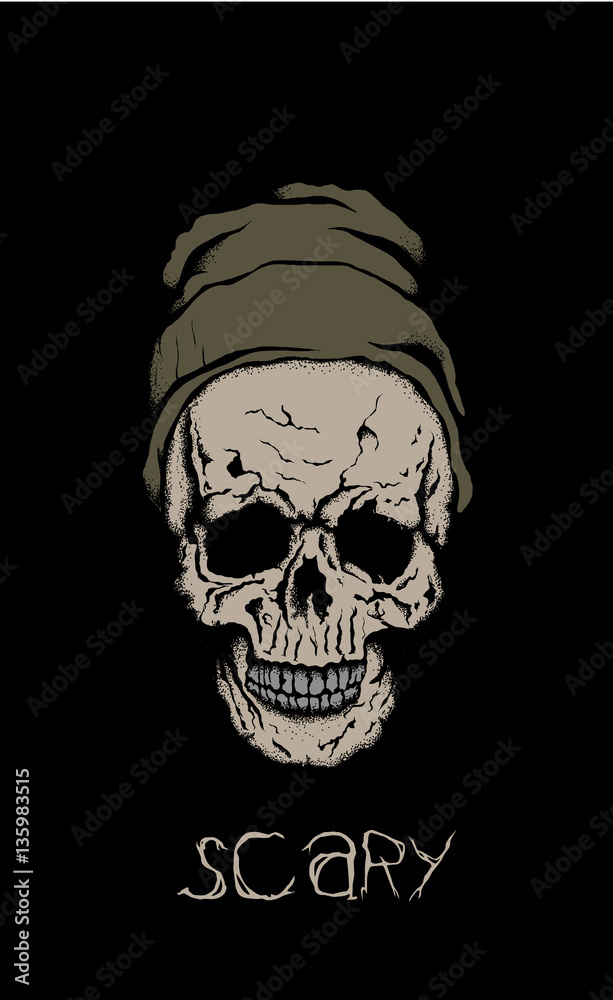 scary skull in hat with branches