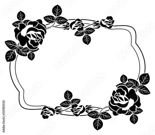 Wallpaper Mural Black and white frame with stylized roses silhouettes. Vector clip art. Torontodigital.ca
