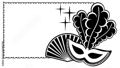 Silhouette  horizontal frame with carnival masks. Vector clip art.