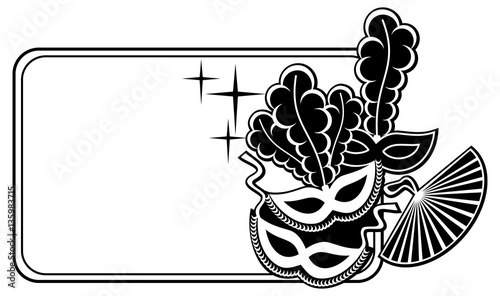 Silhouette  horizontal frame with carnival masks. Vector clip art.
