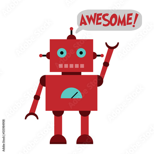 Vector illustration of a toy Robot and text AWESOME!