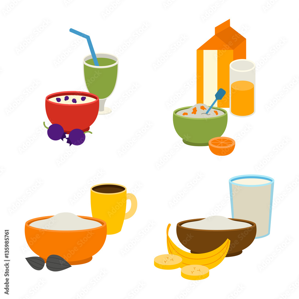 Healthy breakfast vector set. Healthy breakfast vector set.