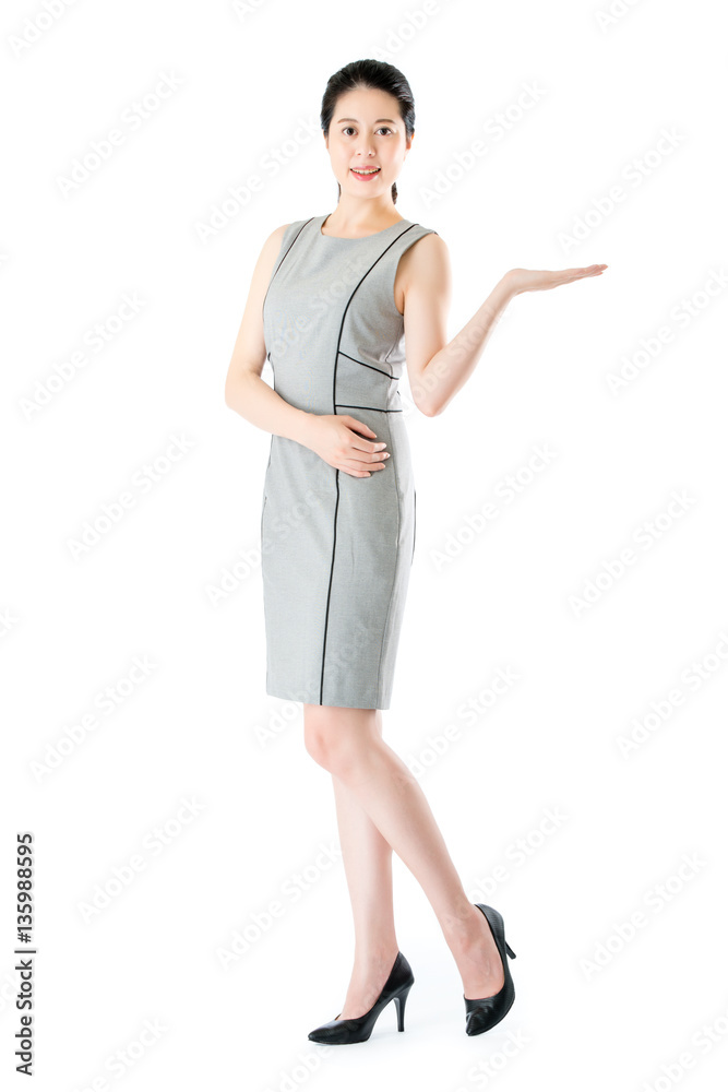 beautiful confident asian business woman hand displaying promoti beautiful confident asian business woman hand displaying promoti