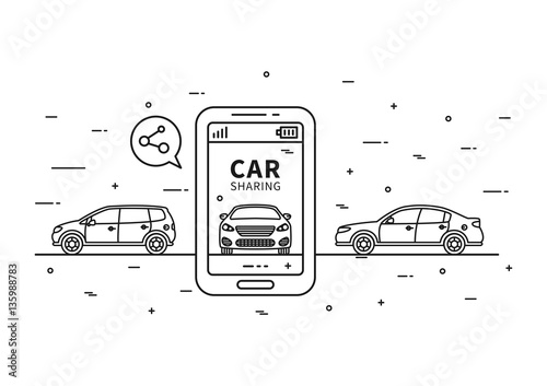 Car sharing vector illustration. Car to share graphic design. Transport renting service creative concept. Group of people with shared car and sample text.
