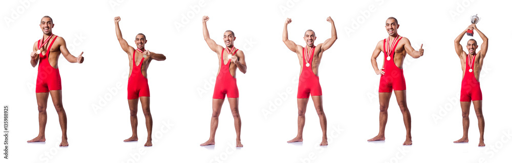 Young wrestler isolated on the white Young wrestler isolated on the white