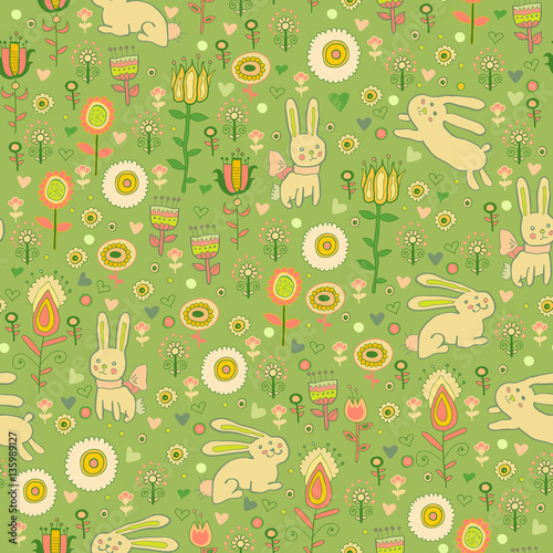 Ostern gentle rabbit seamless pattern © Pictulandra