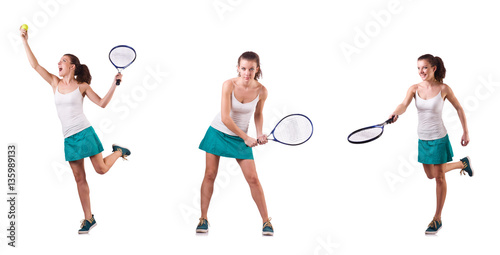 Woman tennis player isolated on white © Elnur