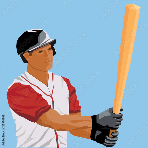 athletic baseball player with a wood bat