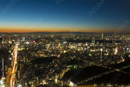 東京都市風景 夕景 トワイライト 夜景 六本木から望む 渋谷 新宿 西新宿 青山 代々木