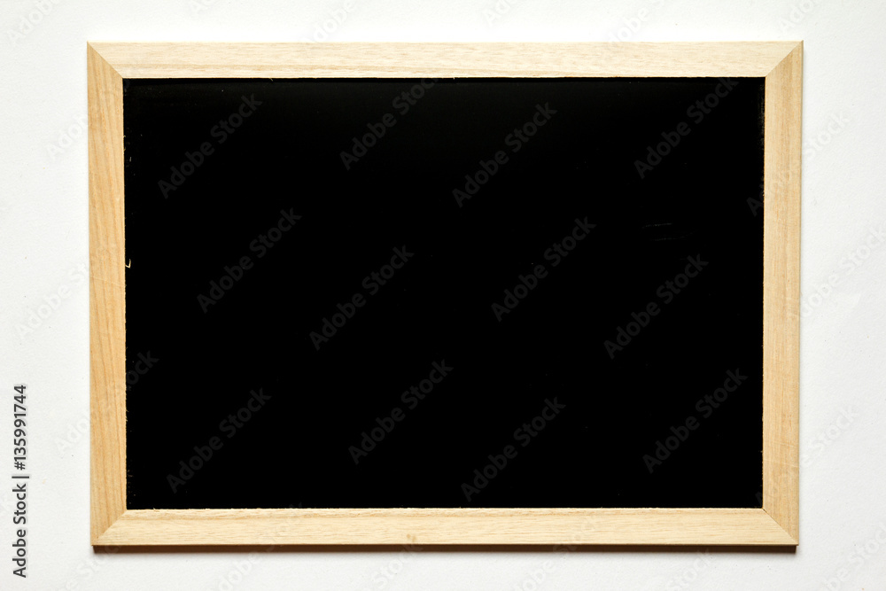 Blank black board with wood frame on white background Blank black board with wood frame on white background