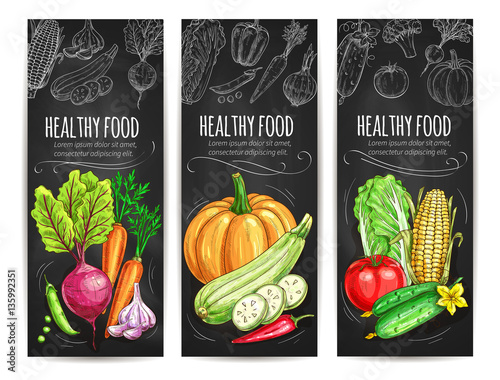 Vegetables healthy food sketch banners
