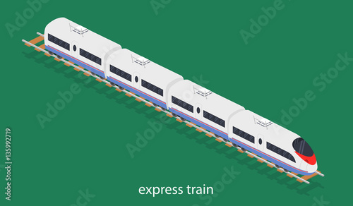Isometric 3D vector illustration an express train on a railway track