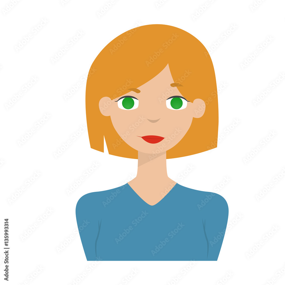 Cute cartoon smiling woman, girl vector illustration Cute cartoon smiling woman, girl vector illustration