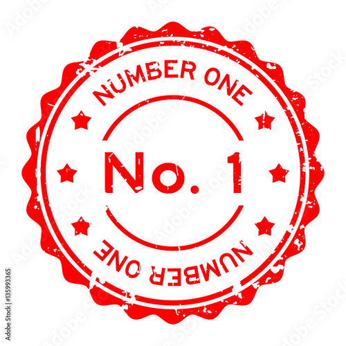 Grunge red No. 1 (number one) round rubber seal stamp on white b