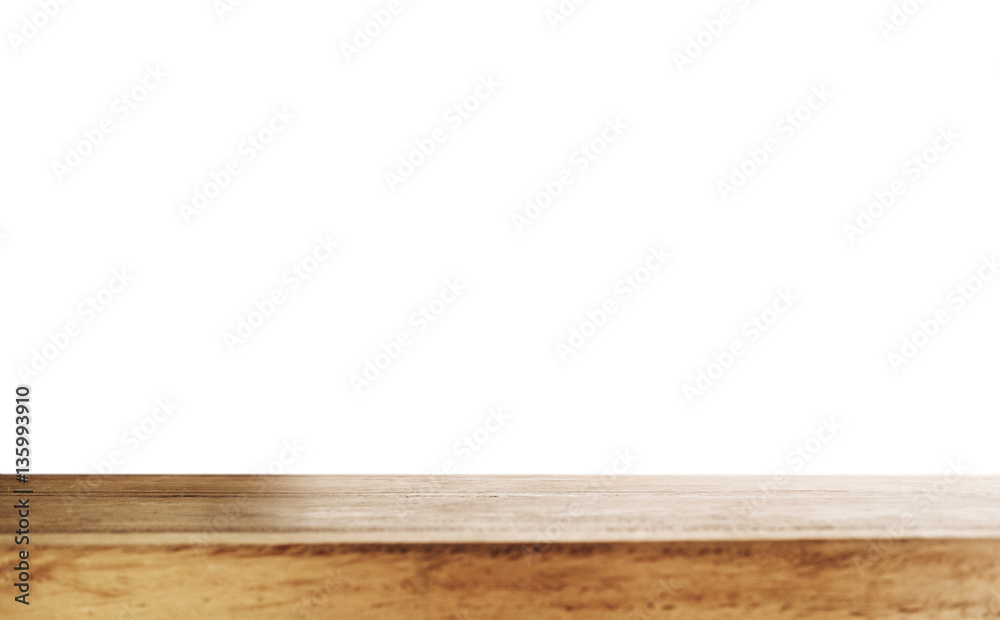 Empty wooden table top, isolated on white backgrounds with copy space Empty wooden table top, isolated on white backgrounds with copy space