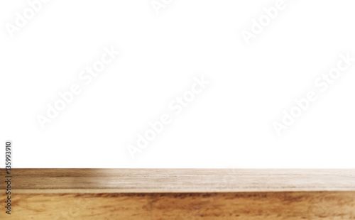 Empty wooden table top, isolated on white backgrounds with copy space