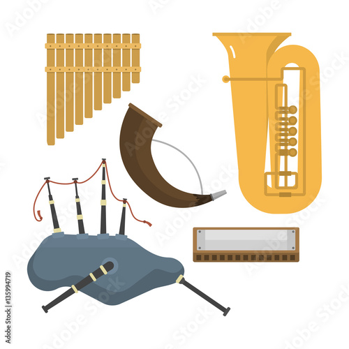 Wind musical instruments vector.