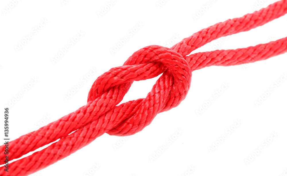 Red Rope in A Knot Isolated on White Background.