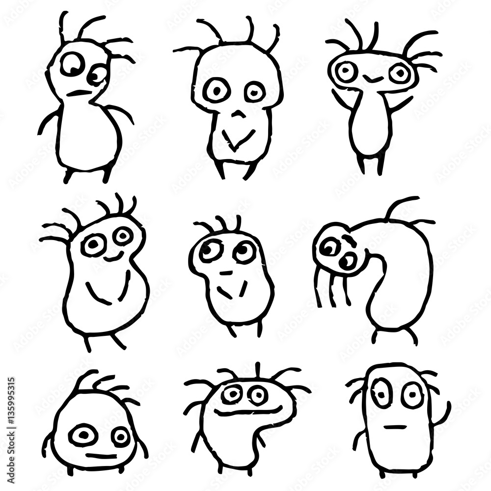 Funny Things in Different Shapes in Black White Colors Vector Illustration.  Cartoon Isolated Characters Freehand Digital Drawing Set. Cheerful  Collection Creatures for Cute Web Icons and Shirt. Stock Vector | Adobe  Stock