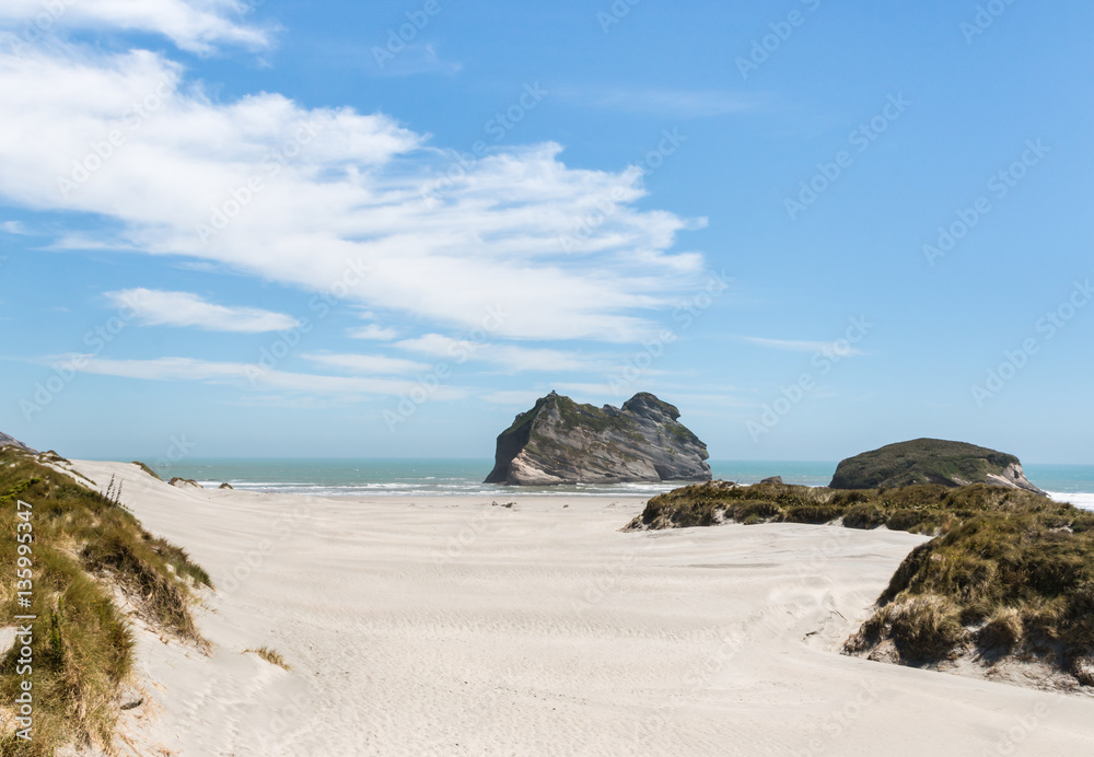 sand dunes at Wharariki beach in New Zealand