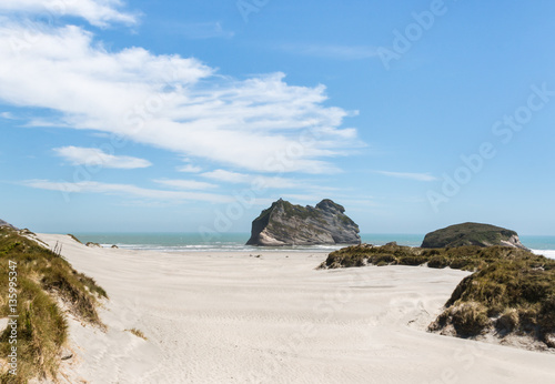 sand dunes at Wharariki beach in New Zealand
