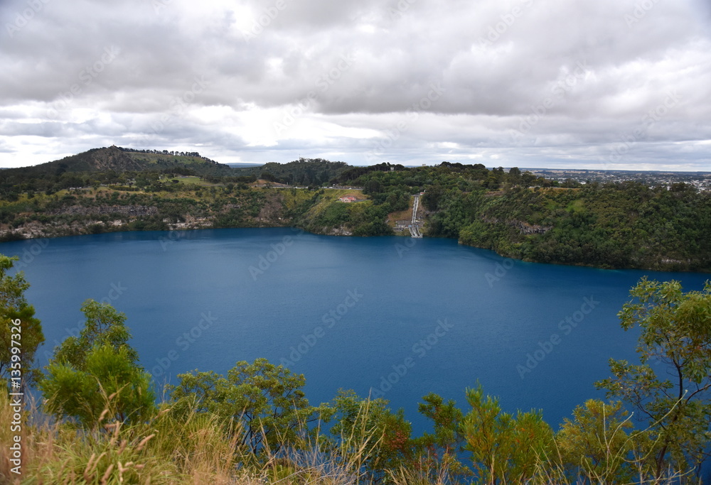 The incredible Blue Lake at Mt Gambier, South Australia. The Blue Lake is a large monomictic crater lake located in a dormant volcanic maar associated with the Mount Gambier maar complex.