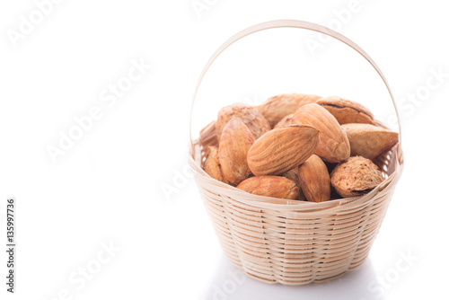 Almonds nut with shell isolated on white