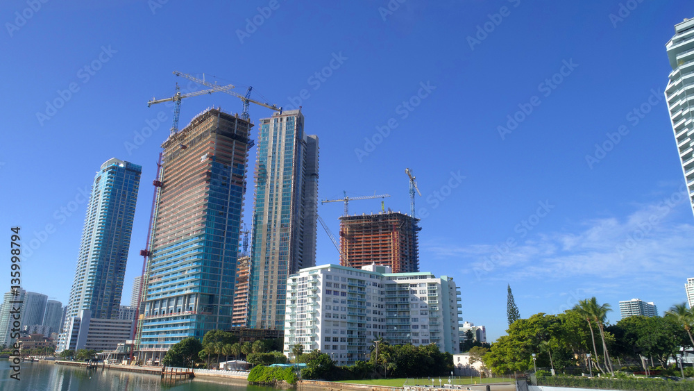 Stock photo of highrise construction sites at Edgewater Miami Florida
