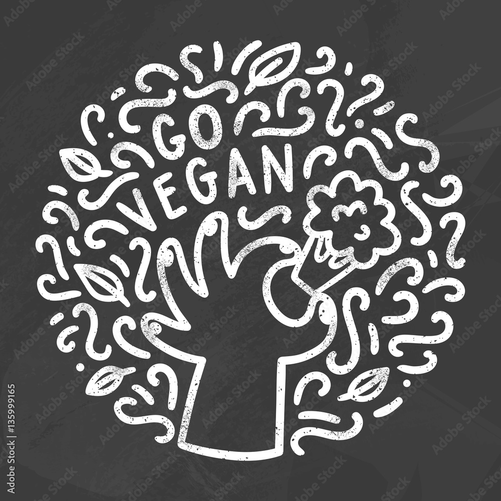 Vegan chalk style illustration. Vector hand drawn doodles Vegan chalk style illustration. Vector hand drawn doodles