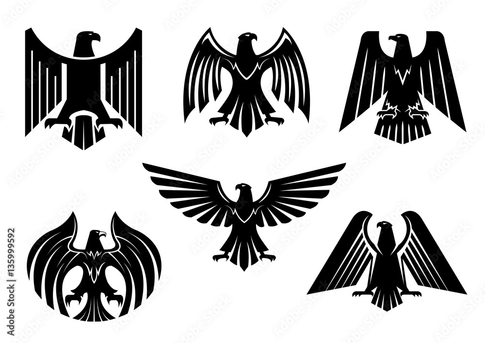 Obraz premium Orzeł herb wektor na białym tle ikony heraldyczne ptaki