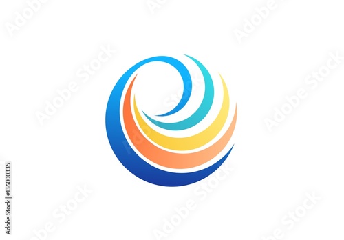 sphere spiral elements logo, abstract global twist symbol, beauty circle swirl wave icon, round shape vector design template