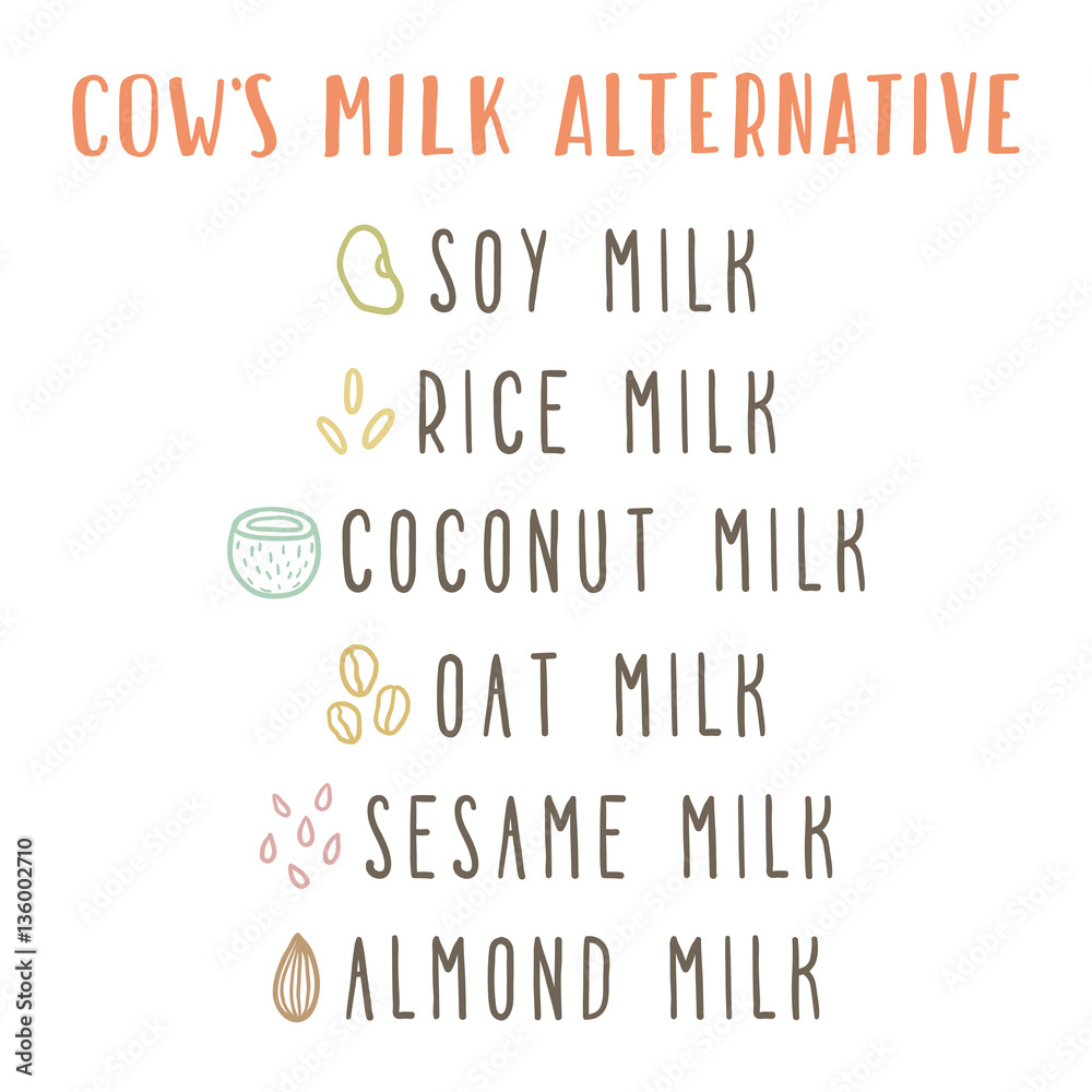 Cows milk alternative. Vector hand drawn infographics Stock Vector