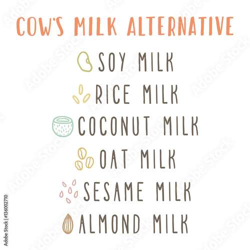 Cows milk alternative. Vector hand drawn infographics