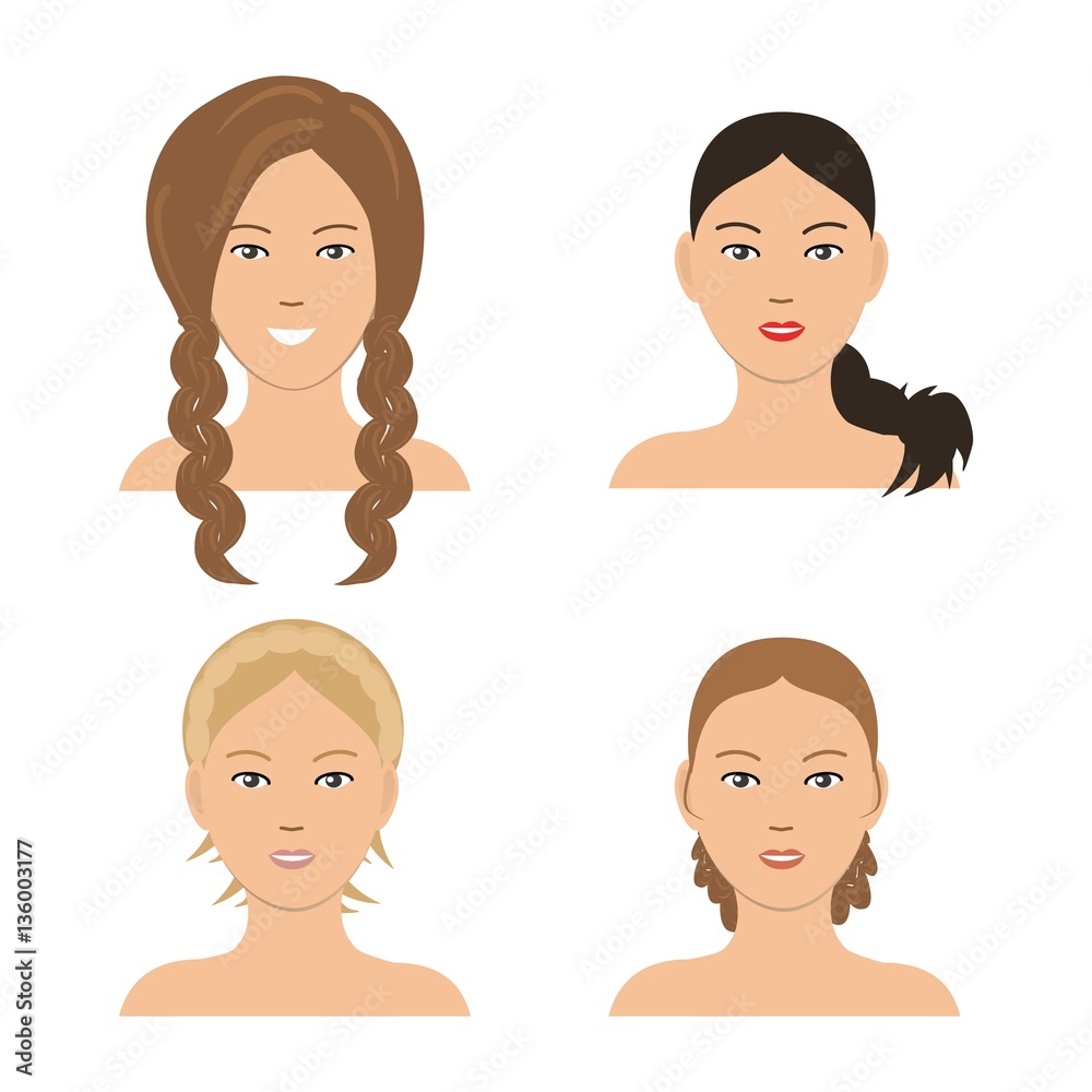 Set of woman hair styling. Four different images of girls. It can be used for the websites and forums. Vector illustration
Set of woman hair styling. Four different images of girls. It can be used for the websites and forums. Vector illustration