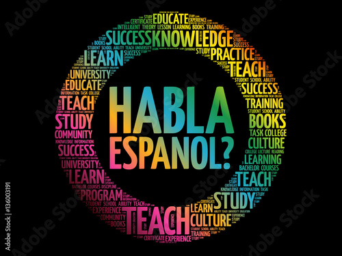 Habla Espanol? (Speak Spanish?) word cloud, education business concept
