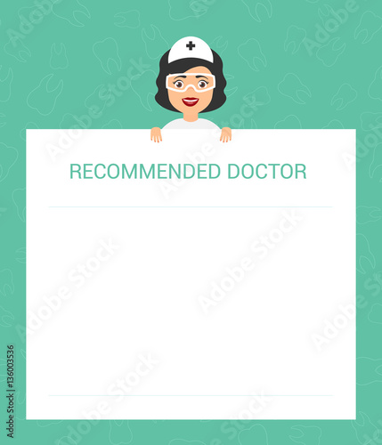 The doctor holds in his hands a piece of advice for the patient. Vector in flat style. Ready-made template.