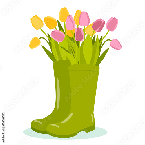 Vector illustration with flower pot and tulip