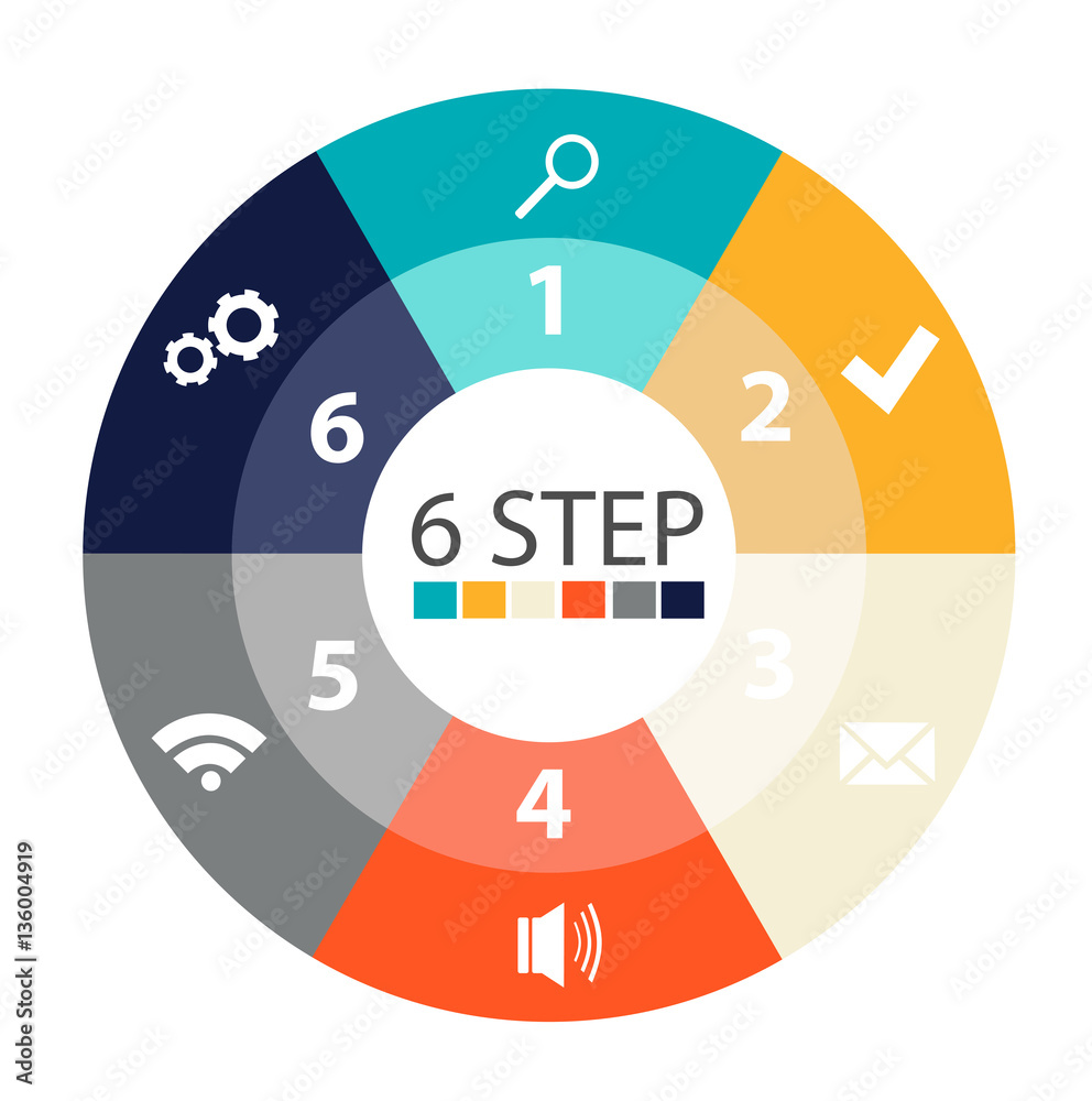 Modern circular infographics of 6 steps, segments for annual reports, charts, presentations, web design Modern circular infographics of 6 steps, segments for annual reports, charts, presentations, web design