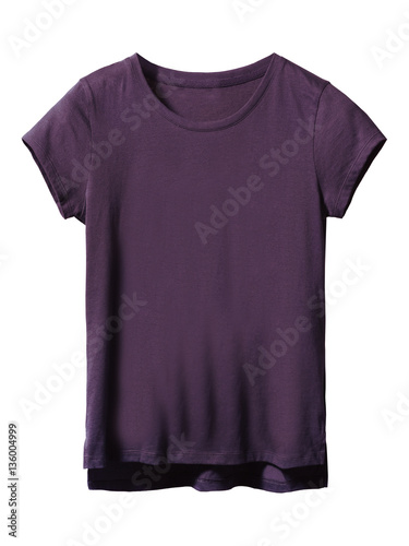 Woman’s violet textile t-shirt isolated on white