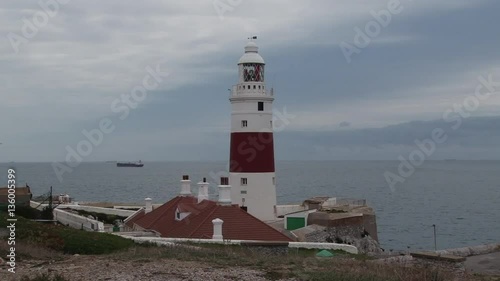 The lighthouse at Watchpoint Gibraltar on an overcast autumn day