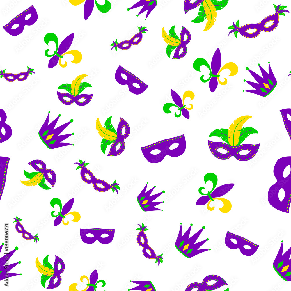 Vector illustration of cartoon seamless pattern with carnival party colored mask