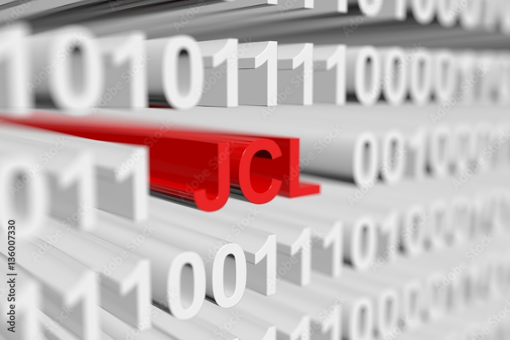 jcl in binary code with blurred background 3D illustration