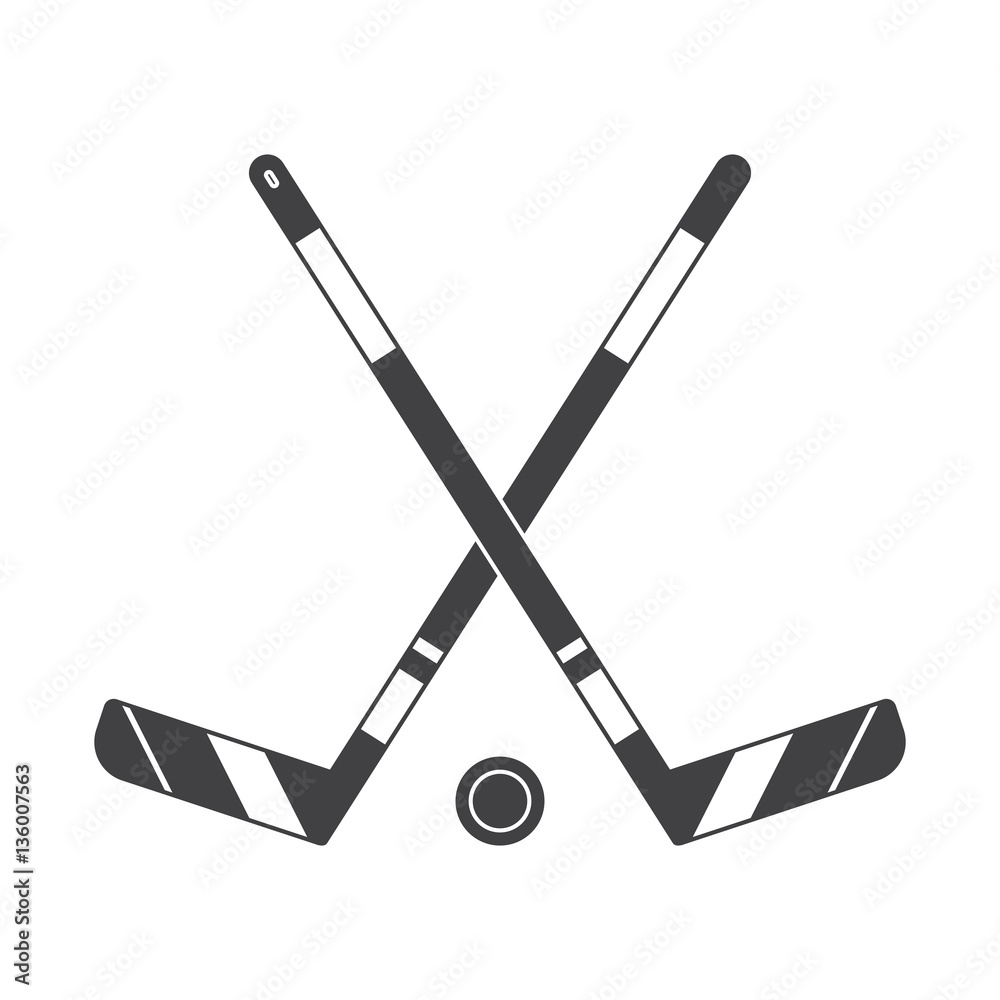 Crossed hockey sticks and puck vector illustration. Winter sports ice-hockey outline icon. Crossed hockey sticks and puck vector illustration. Winter sports ice-hockey outline icon.