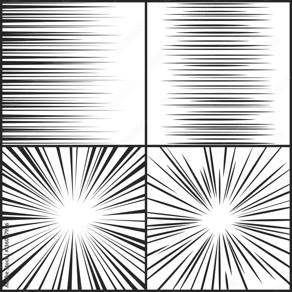 Speed lines, motion strip manga comic horizontal and radial effect